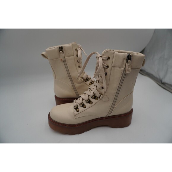 Combat Boots Ivory Sanders Sam Edelman Padded insole lace and zip closure Size 9 - Picture 3 of 10